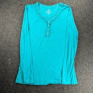 Kuhl Henley Shirt Womens XL Teal Blue Pullover Long Sleeve Organic Cotton Blend